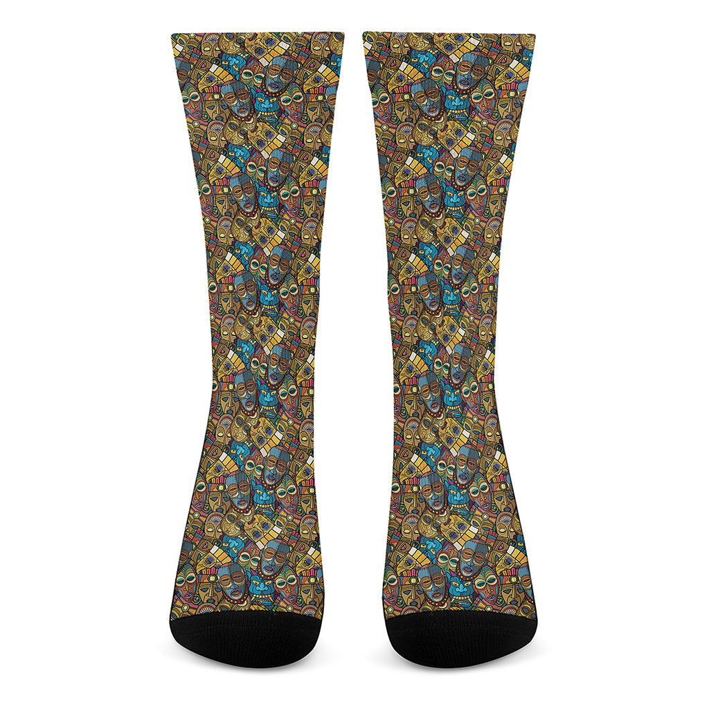 African Totem Masks Pattern Print Crew Socks