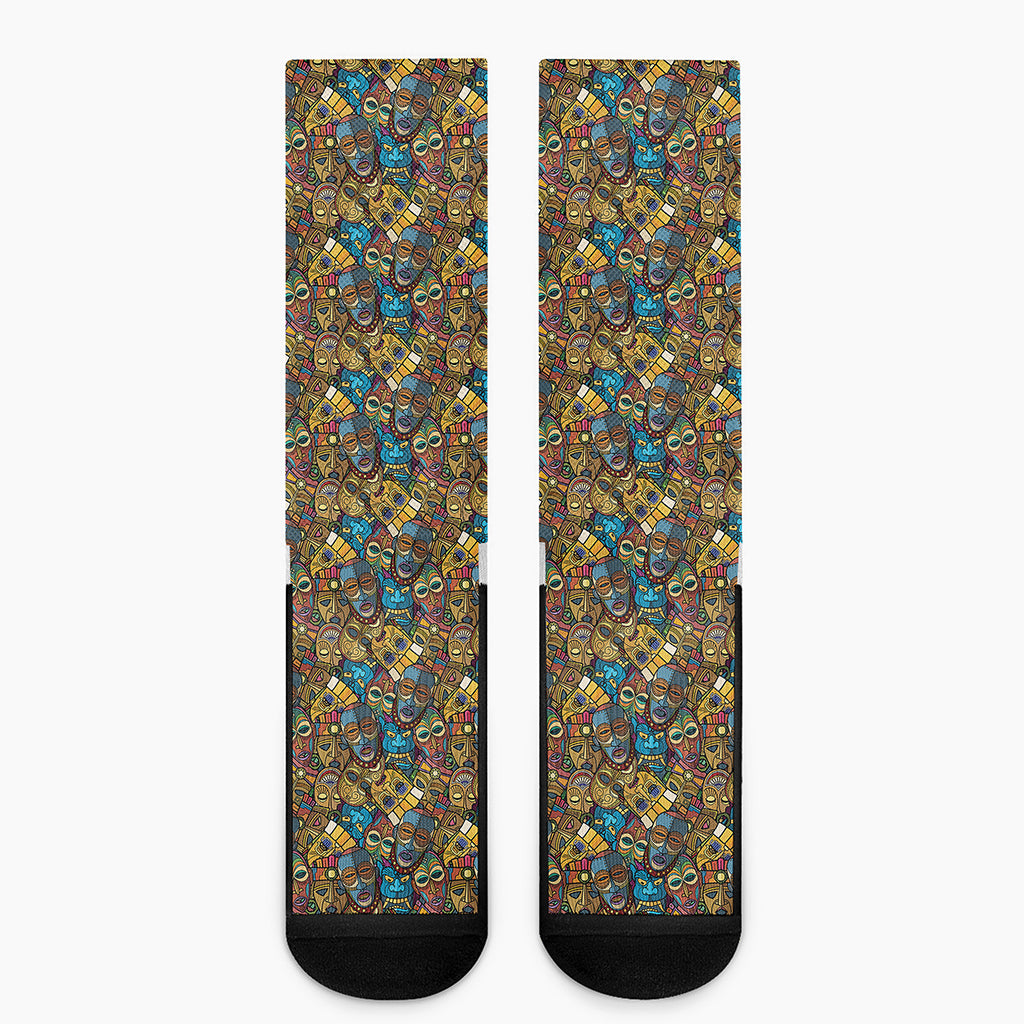 African Totem Masks Pattern Print Crew Socks