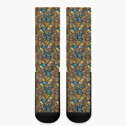 African Totem Masks Pattern Print Crew Socks