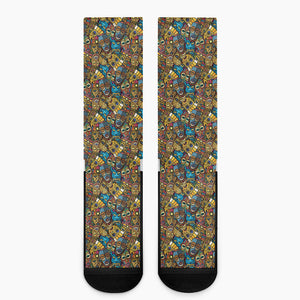 African Totem Masks Pattern Print Crew Socks