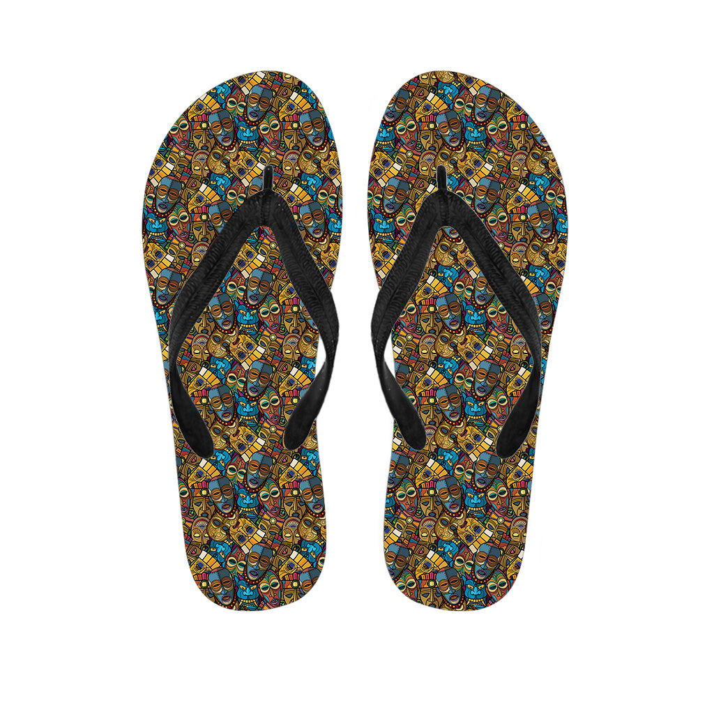 African Totem Masks Pattern Print Flip Flops