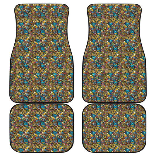 African Totem Masks Pattern Print Front and Back Car Floor Mats