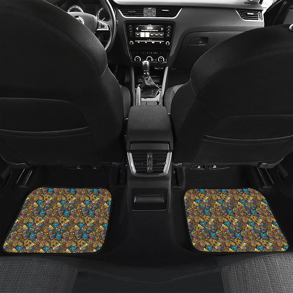 African Totem Masks Pattern Print Front and Back Car Floor Mats