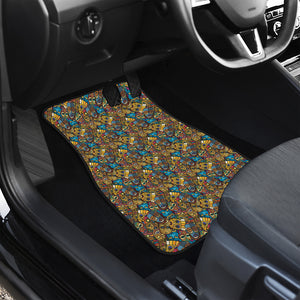 African Totem Masks Pattern Print Front and Back Car Floor Mats