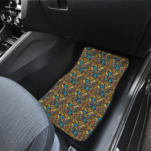 African Totem Masks Pattern Print Front and Back Car Floor Mats