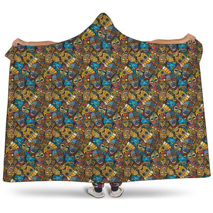 African Totem Masks Pattern Print Hooded Blanket