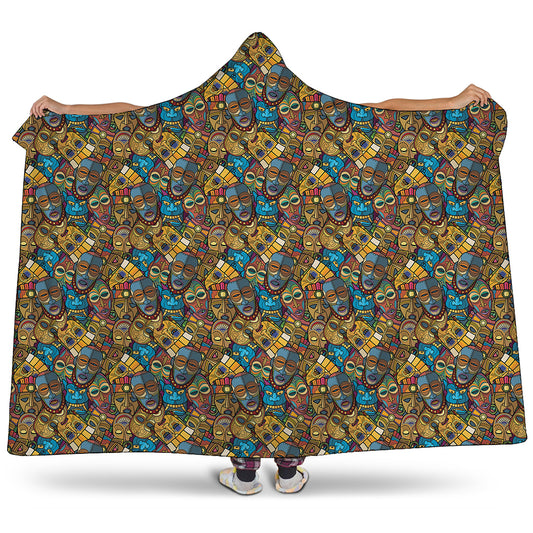 African Totem Masks Pattern Print Hooded Blanket