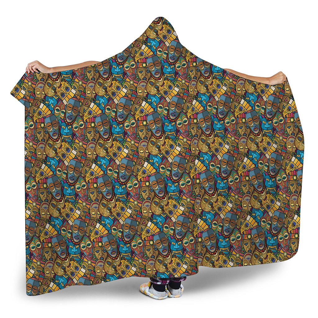 African Totem Masks Pattern Print Hooded Blanket