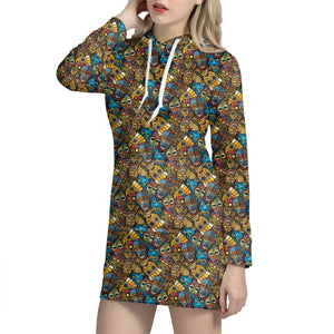 African Totem Masks Pattern Print Hoodie Dress