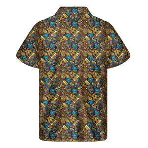 African Totem Masks Pattern Print Men's Short Sleeve Shirt