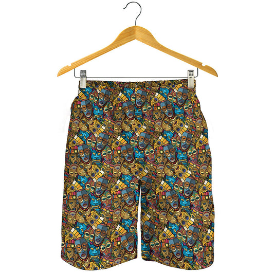 African Totem Masks Pattern Print Men's Shorts