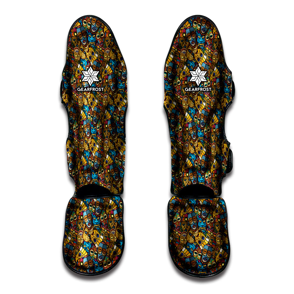 African Totem Masks Pattern Print Muay Thai Shin Guard