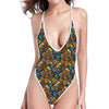 African Totem Masks Pattern Print One Piece High Cut Swimsuit