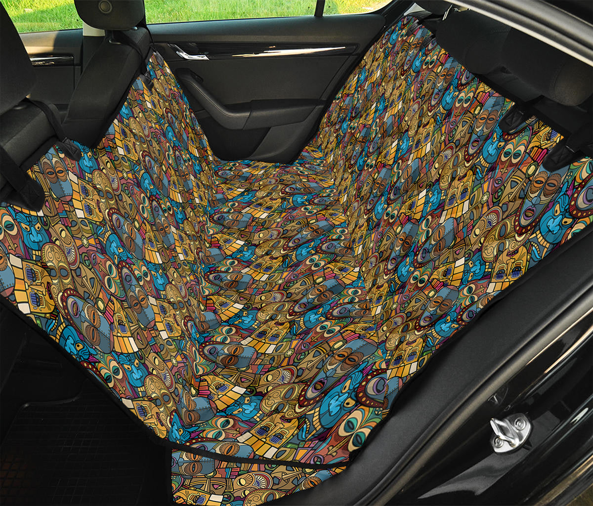 African Totem Masks Pattern Print Pet Car Back Seat Cover