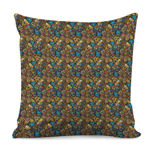 African Totem Masks Pattern Print Pillow Cover