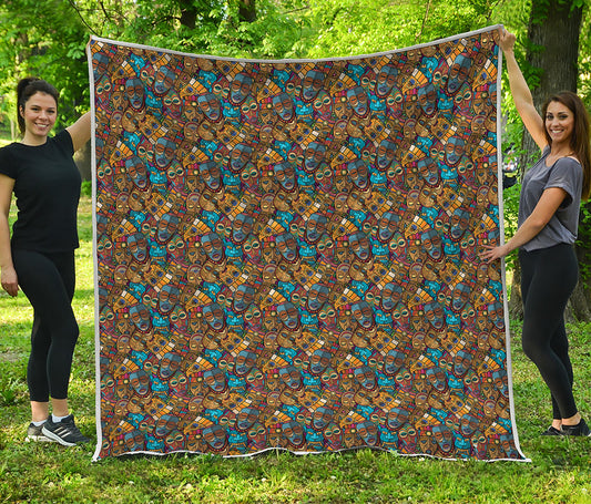 African Totem Masks Pattern Print Quilt