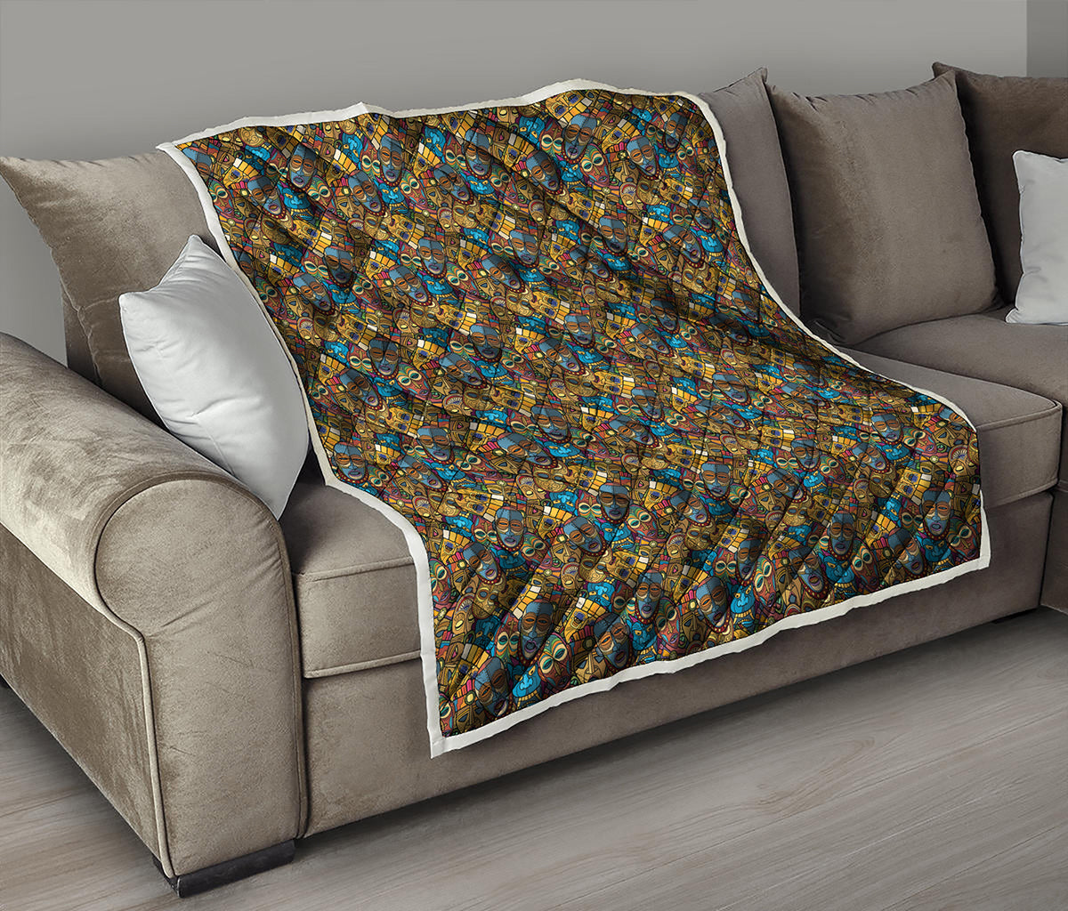 African Totem Masks Pattern Print Quilt
