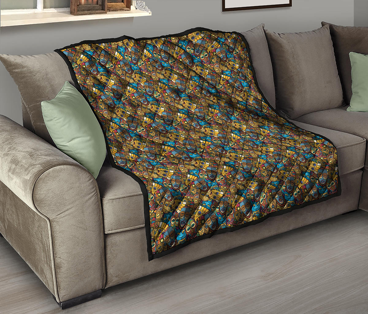 African Totem Masks Pattern Print Quilt