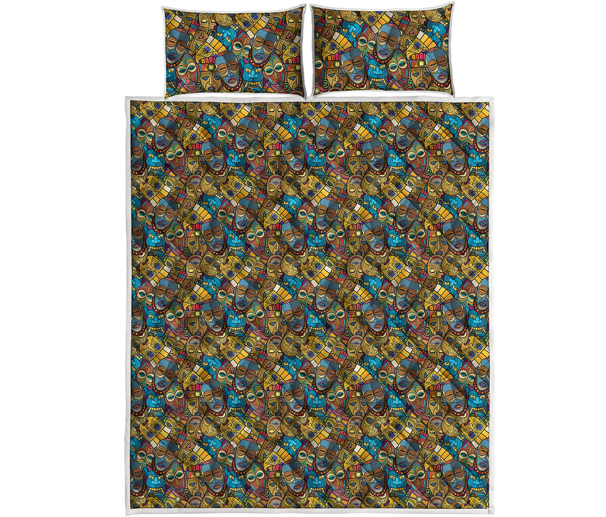 African Totem Masks Pattern Print Quilt Bed Set