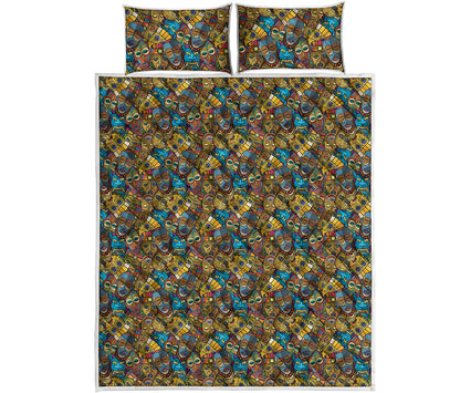 African Totem Masks Pattern Print Quilt Bed Set