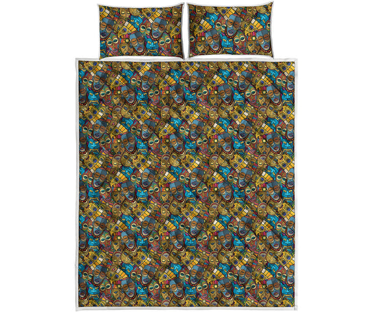 African Totem Masks Pattern Print Quilt Bed Set
