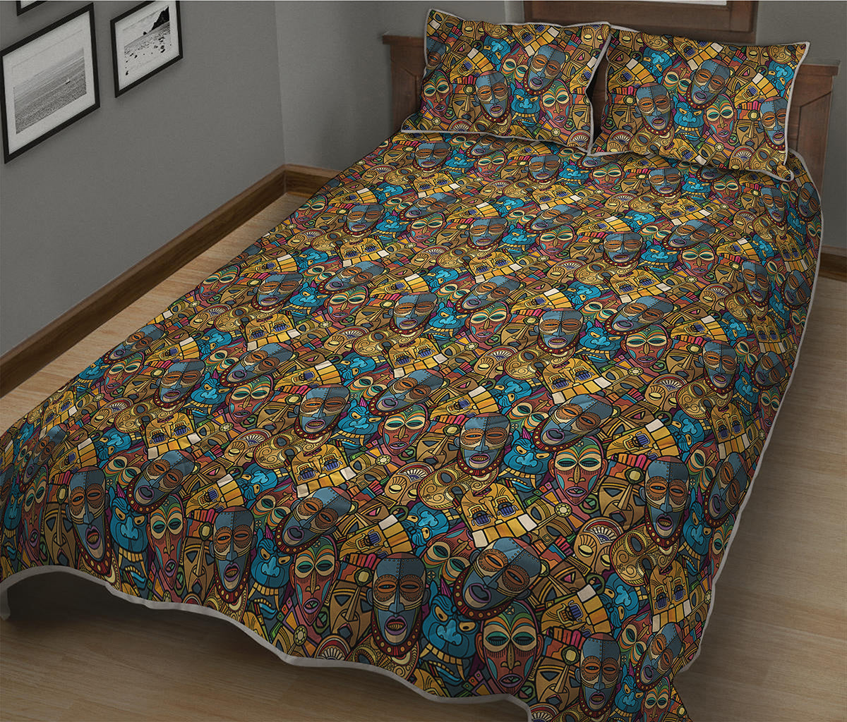 African Totem Masks Pattern Print Quilt Bed Set