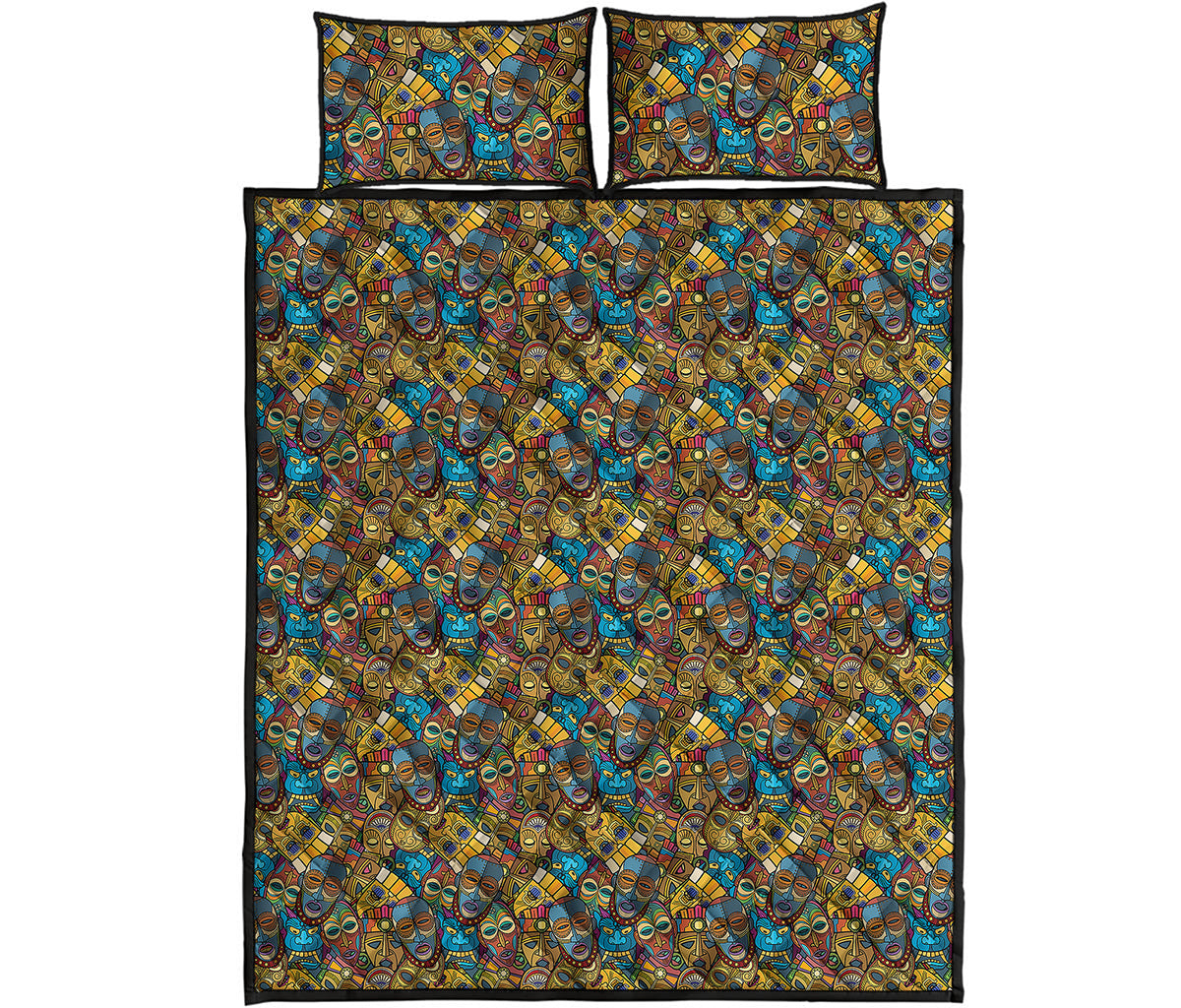 African Totem Masks Pattern Print Quilt Bed Set