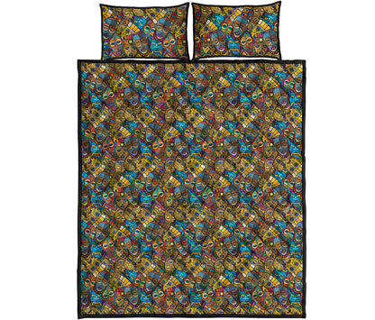 African Totem Masks Pattern Print Quilt Bed Set