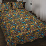 African Totem Masks Pattern Print Quilt Bed Set