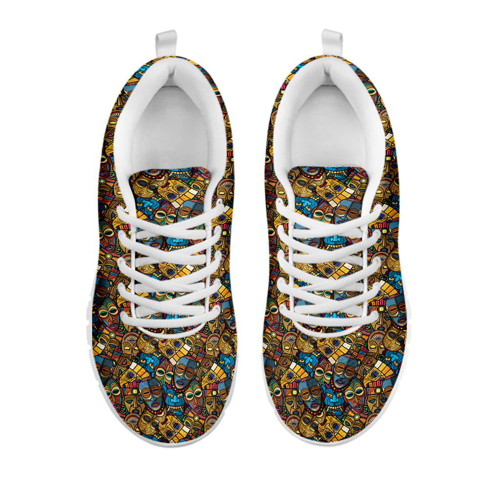 African Totem Masks Pattern Print White Sneakers