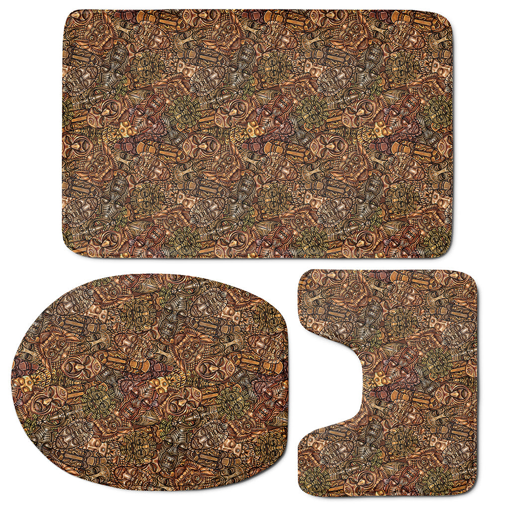 African Totem Pattern Print 3 Piece Bath Mat Set