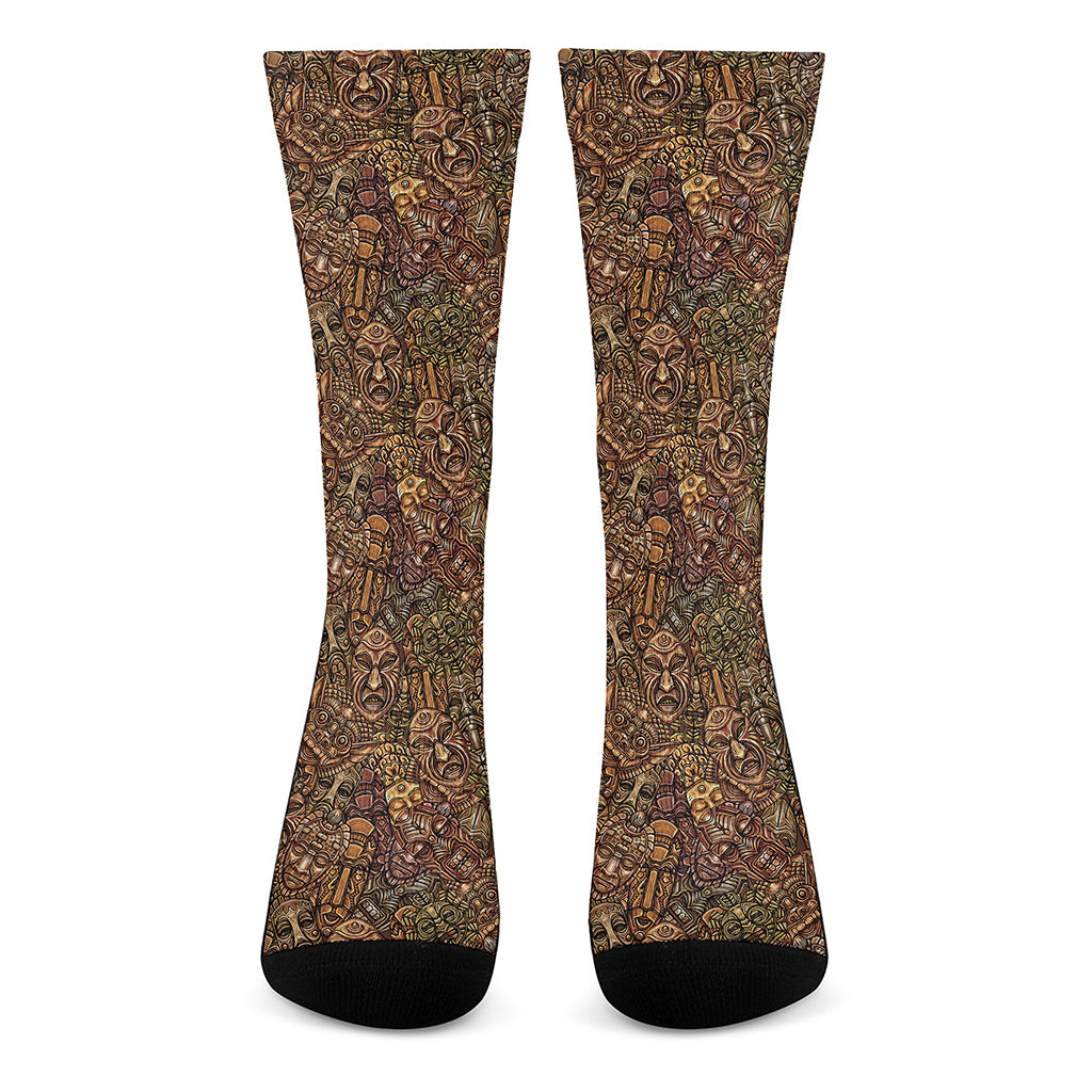 African Totem Pattern Print Crew Socks