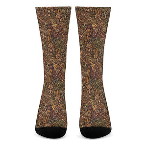 African Totem Pattern Print Crew Socks