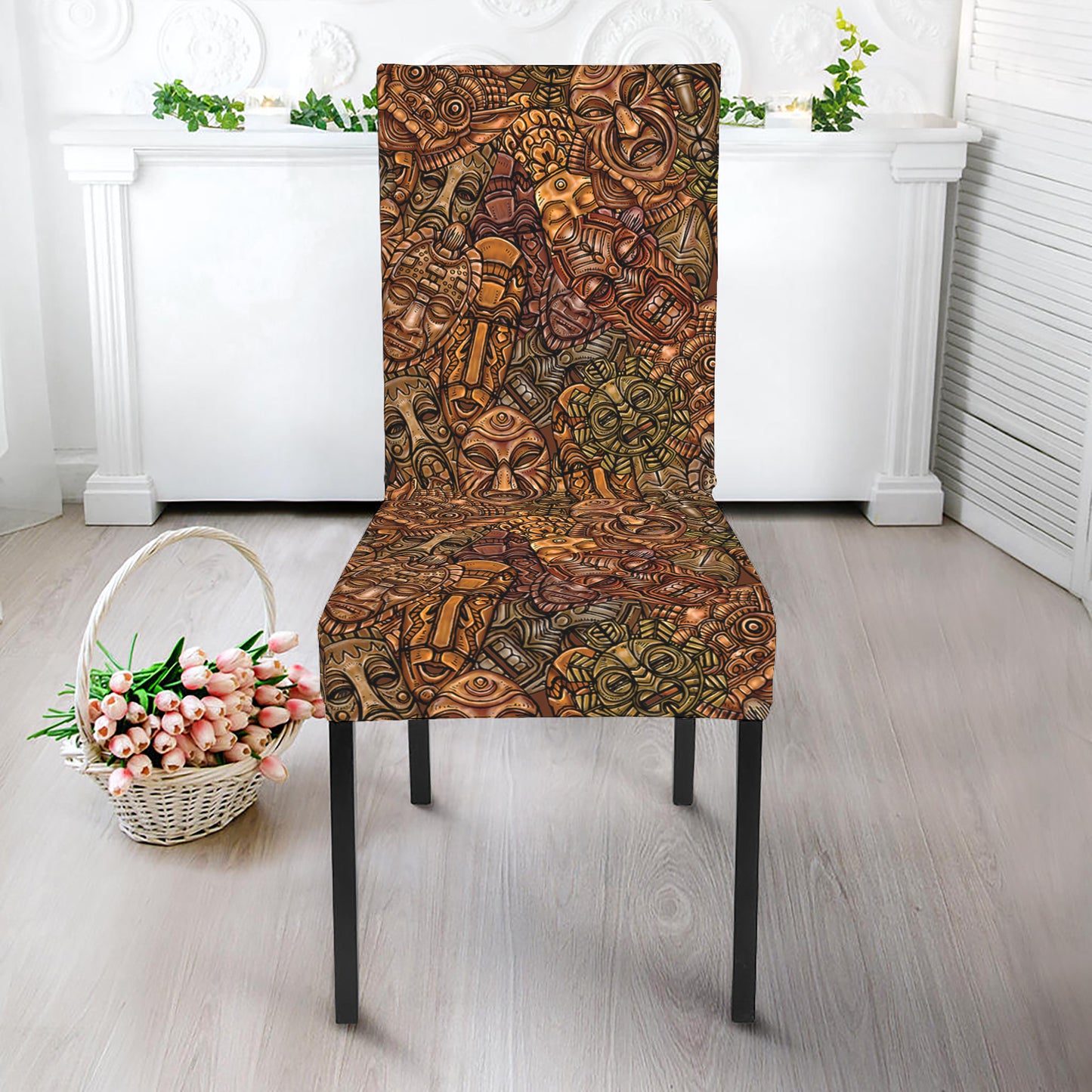 African Totem Pattern Print Dining Chair Slipcover