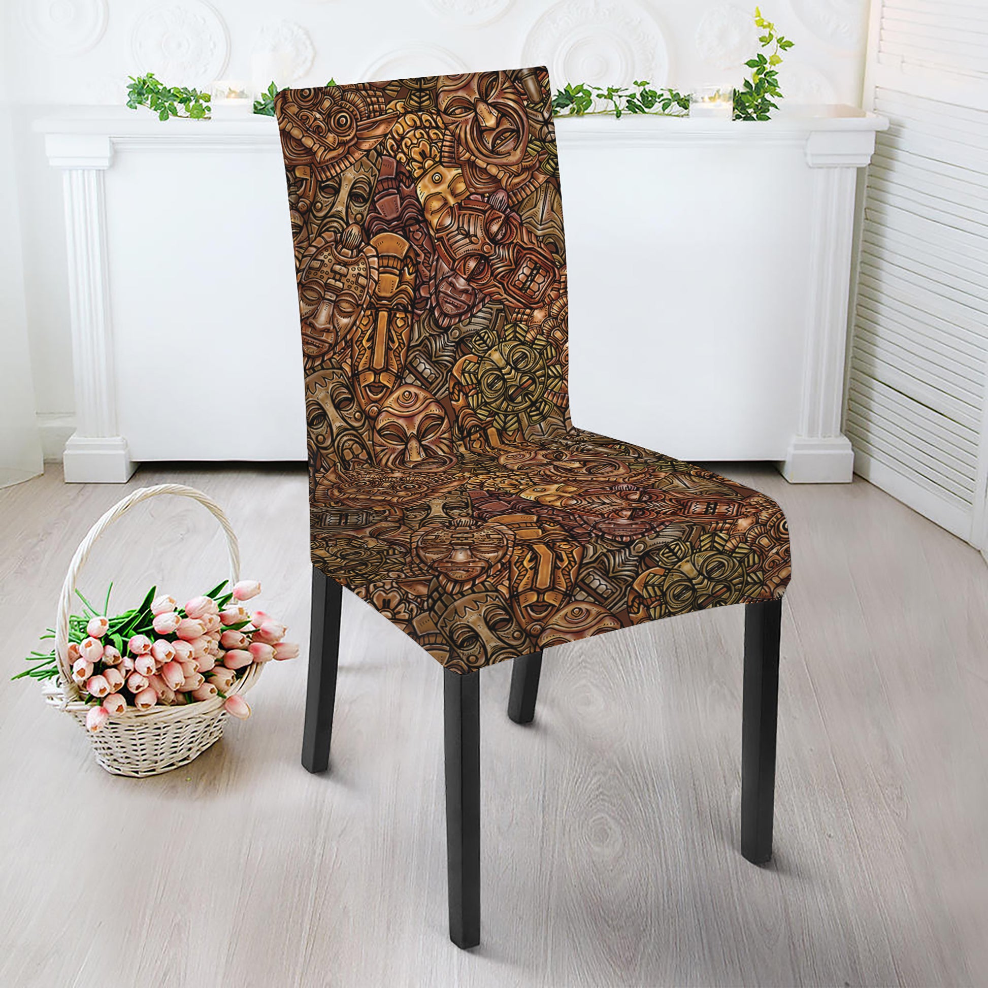African Totem Pattern Print Dining Chair Slipcover