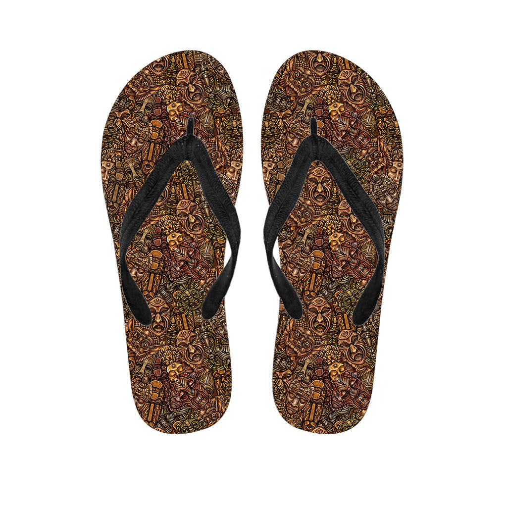 African Totem Pattern Print Flip Flops