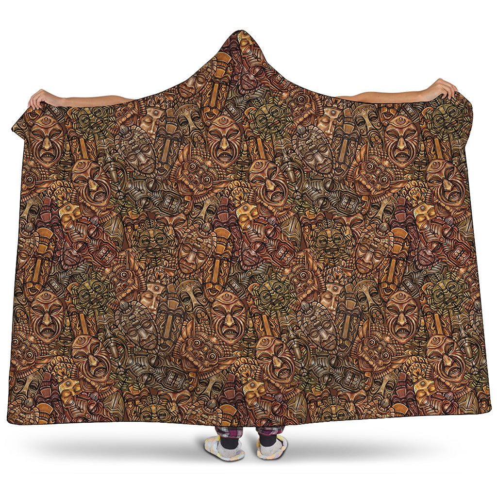 African Totem Pattern Print Hooded Blanket