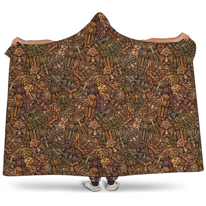 African Totem Pattern Print Hooded Blanket