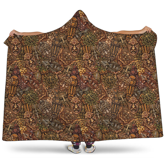 African Totem Pattern Print Hooded Blanket