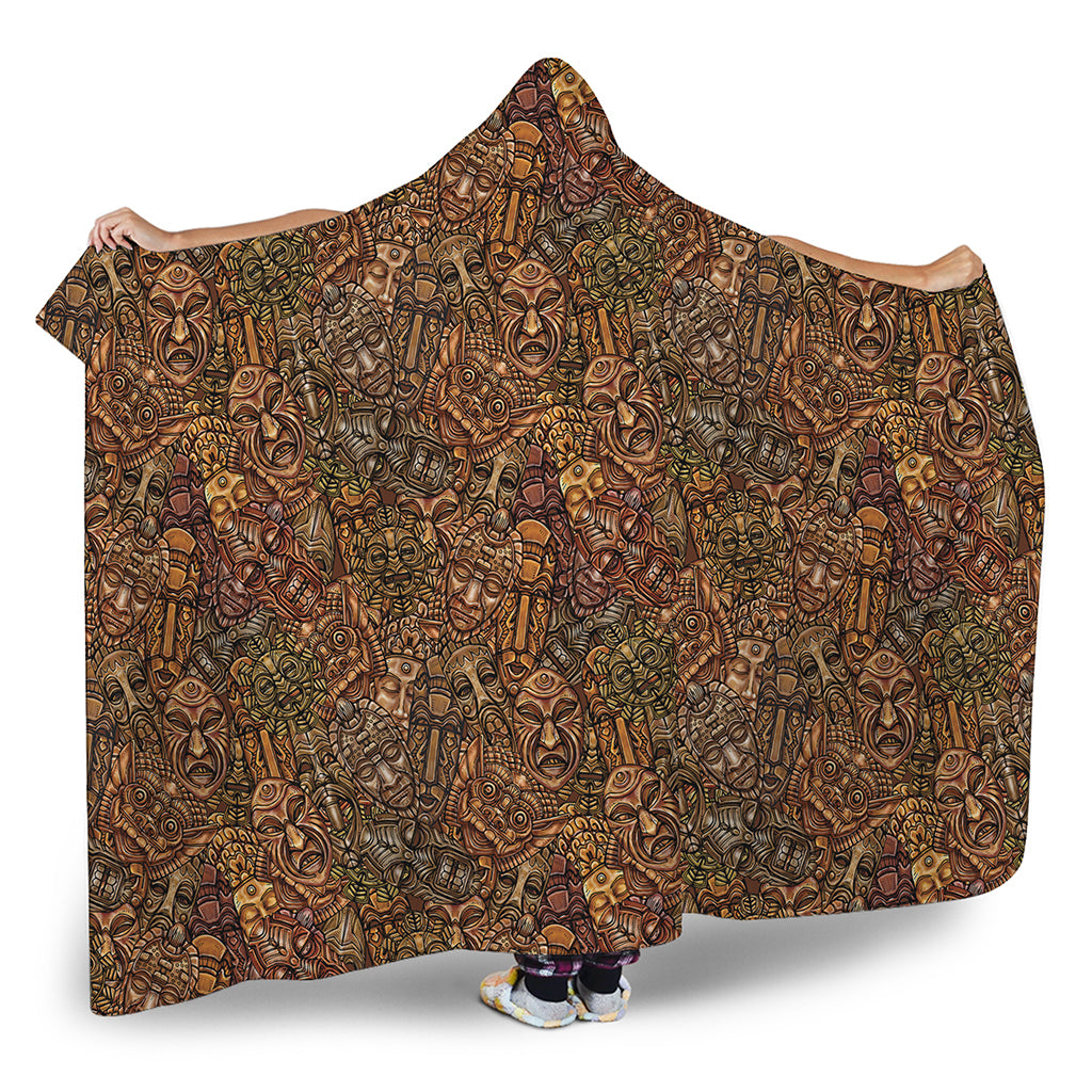 African Totem Pattern Print Hooded Blanket