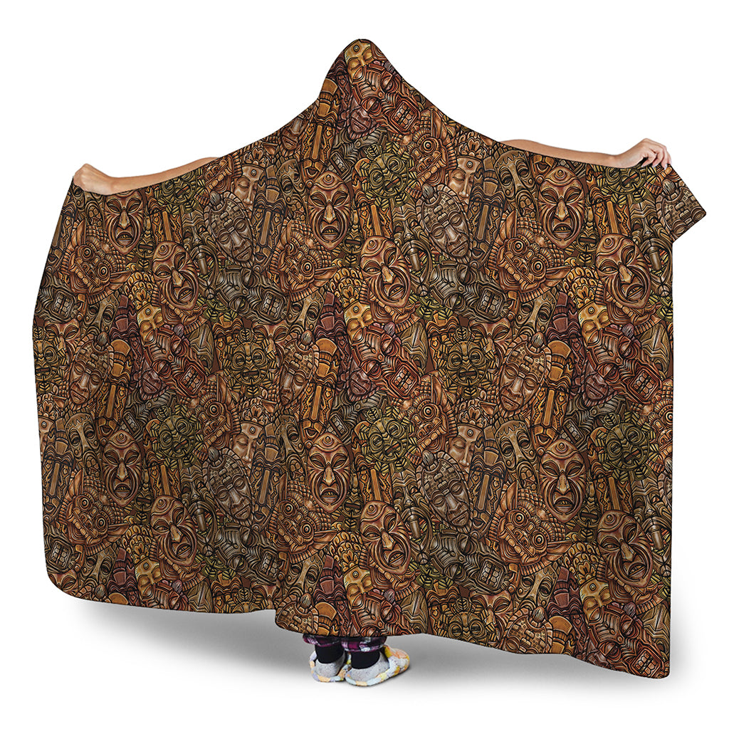 African Totem Pattern Print Hooded Blanket