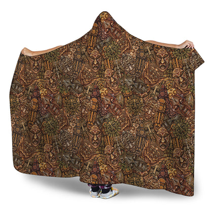African Totem Pattern Print Hooded Blanket