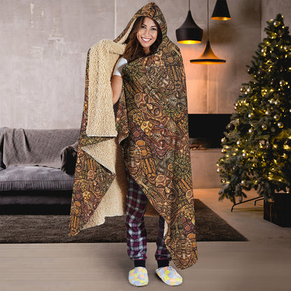 African Totem Pattern Print Hooded Blanket