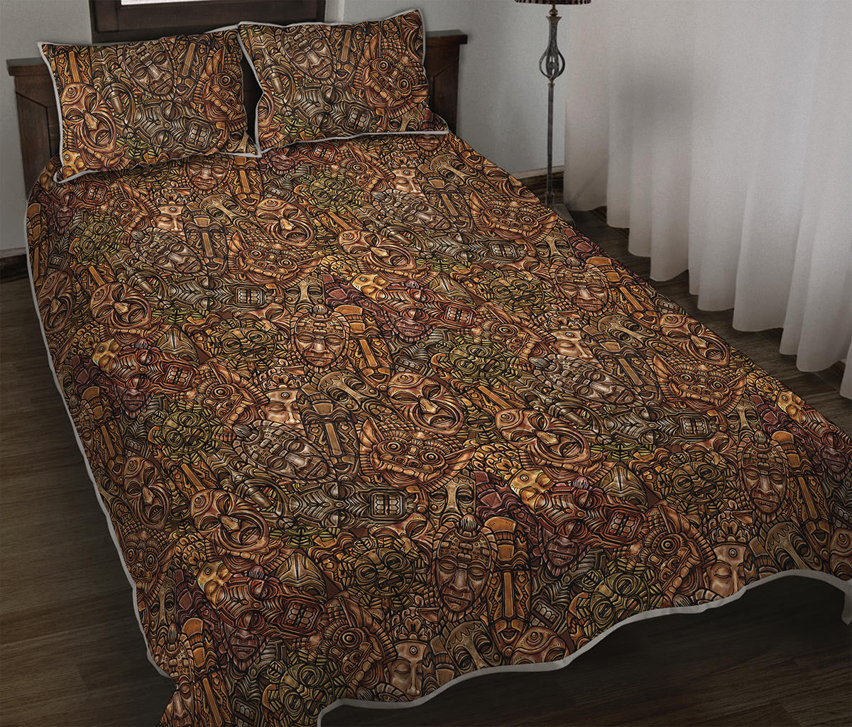 African Totem Pattern Print Quilt Bed Set