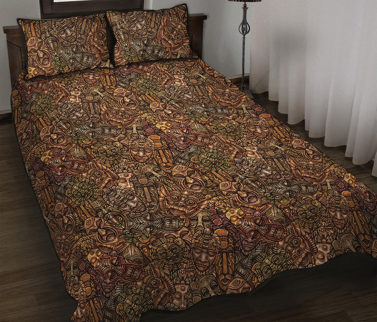 African Totem Pattern Print Quilt Bed Set