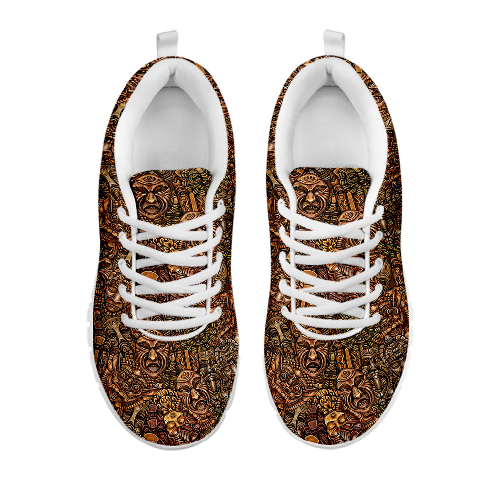 African Totem Pattern Print White Sneakers