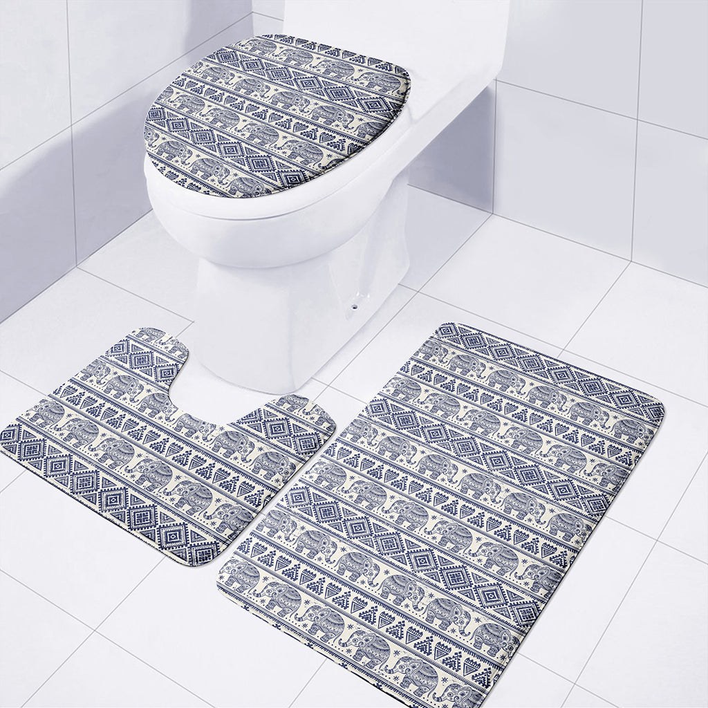 African Tribal Elephant Pattern Print 3 Piece Bath Mat Set