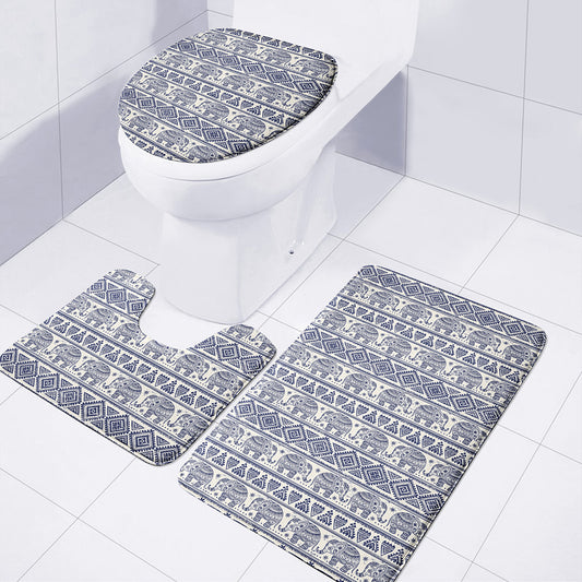 African Tribal Elephant Pattern Print 3 Piece Bath Mat Set