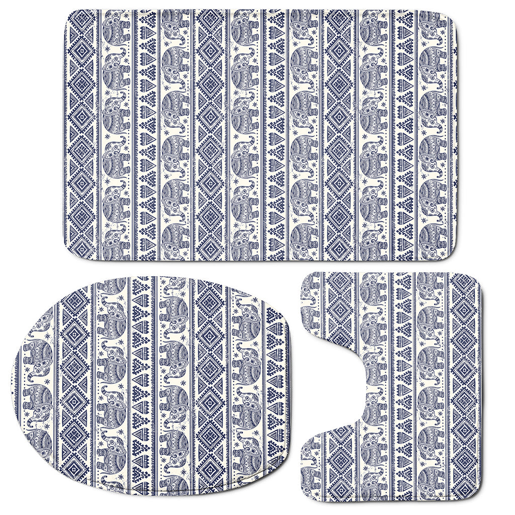 African Tribal Elephant Pattern Print 3 Piece Bath Mat Set