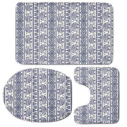 African Tribal Elephant Pattern Print 3 Piece Bath Mat Set